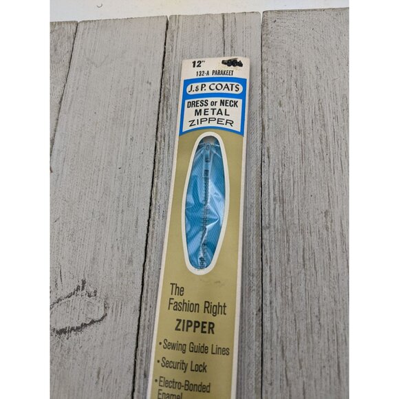 Vintage J&P Coats Dress or Neck Metal Zipper 12" Parakeet 132-A Blue - Picture 2 of 4